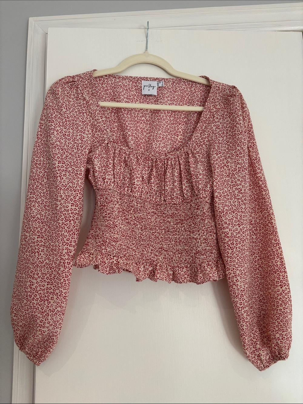 Princess Polly Pink Red Floral Smocked Peplum Blouse